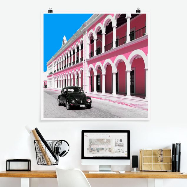 Wanddeko Wohnzimmer Schwarzer Beetle Pinke Fassade