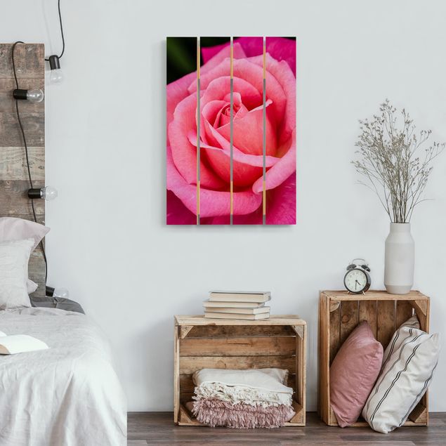 Wanddeko Schlafzimmer Pinke Rosenblüte vor Grün