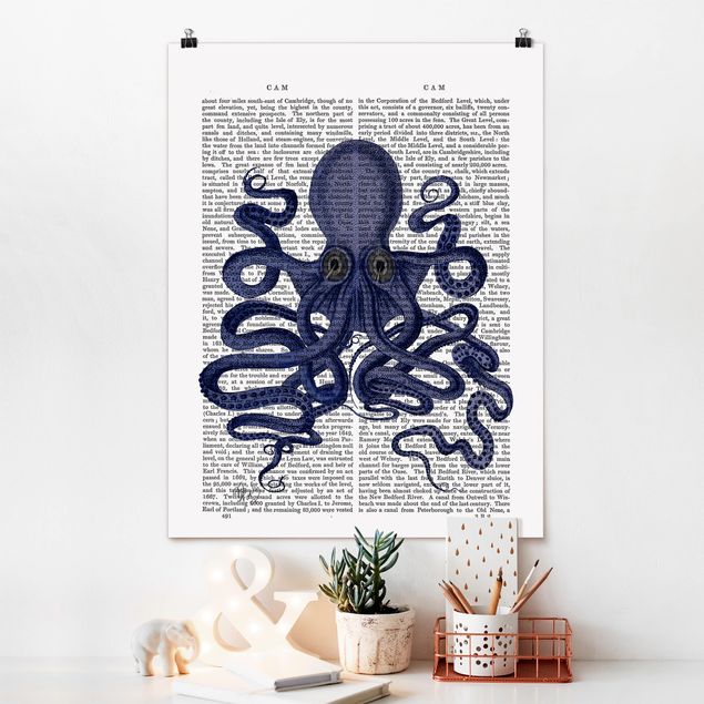 Wanddeko blau Tierlektüre - Oktopus