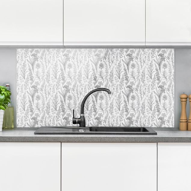 Küchen Deko Blumenwellen in Grau