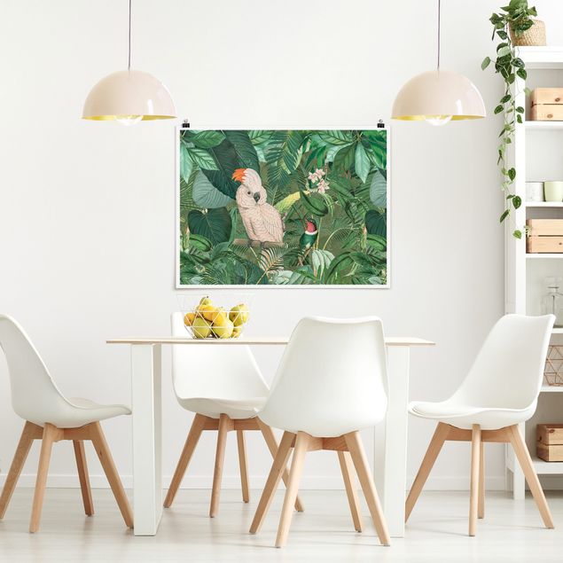 Wanddeko Blume Vintage Collage - Kakadu und Kolibri