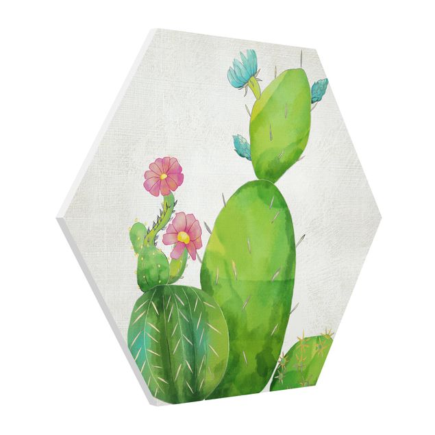 Wanddeko grün Kaktusfamilie rosa türkis