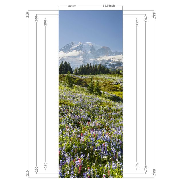 Rainer Mirau Kunstdrucke Bergwiese mit blauen Blumen vor Mt. Rainier