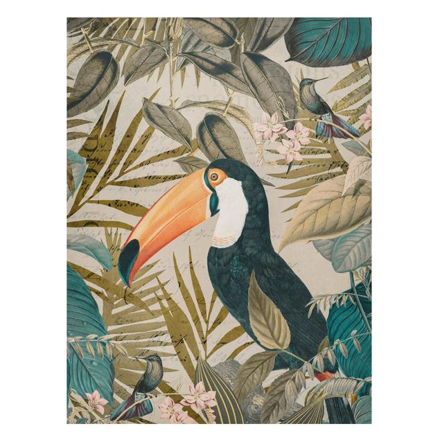 Wanddeko Esszimmer Vintage Collage - Tukan im Dschungel