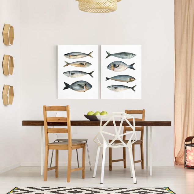 Wandbilder Fische Acht Fische in Aquarell Set I