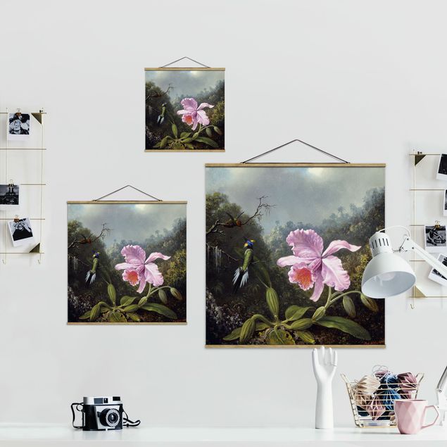 Wanddeko Esszimmer Martin Johnson Heade - Stillleben mit Orchidee und zwei Kolibris