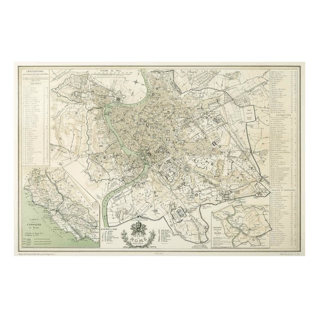 Wanddeko beige Vintage Stadtplan Rom Antik