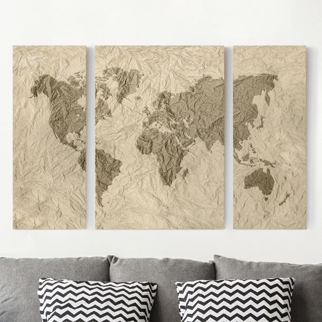 Wanddeko Wohnzimmer Papier Weltkarte Beige Braun
