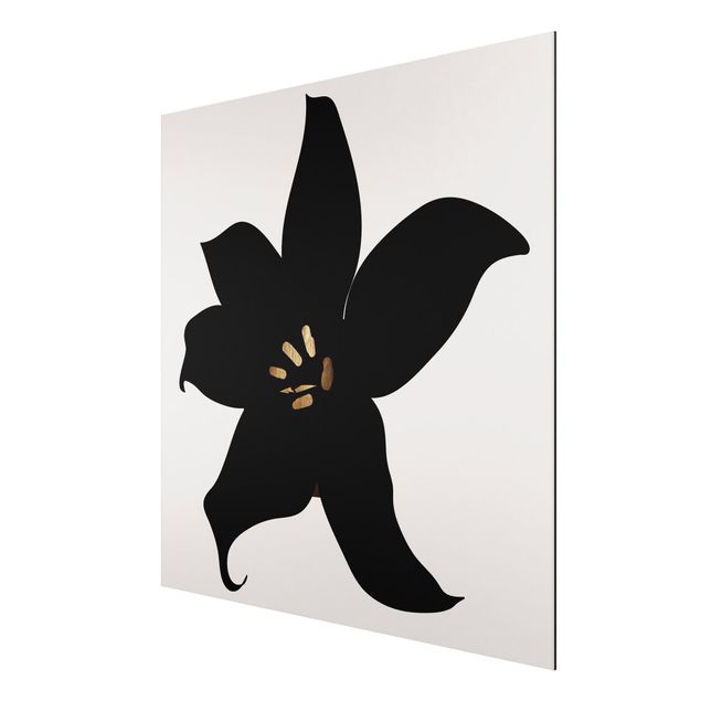 Wanddeko Schlafzimmer Grafische Pflanzenwelt - Orchidee Schwarz und Gold