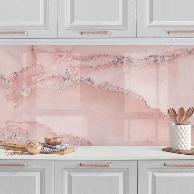 Wanddeko Küche Farbexperimente Marmor Rose und Glitzer