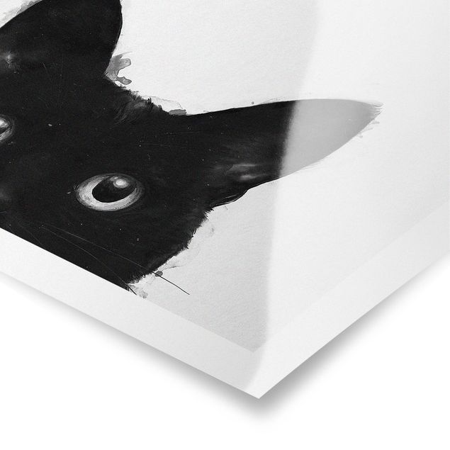 Wanddeko Jugendzimmer Illustration Schwarze Katze auf Weiß Malerei