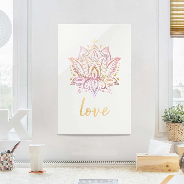 Wanddeko Schlafzimmer Lotus Illustration Love gold rosa