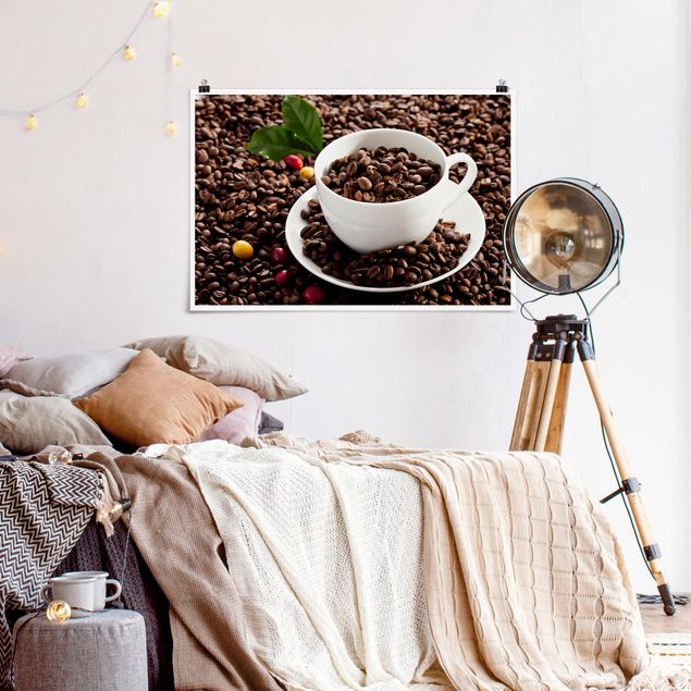 Küche Dekoration Kaffeetasse mit gerösteten Kaffeebohnen