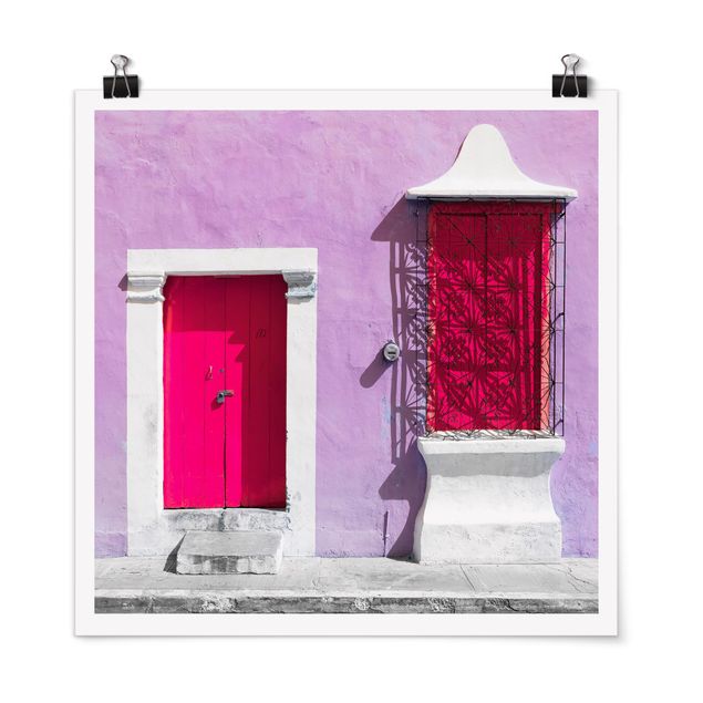 Wanddeko Wohnzimmer Rosa Fassade Pinke Tür