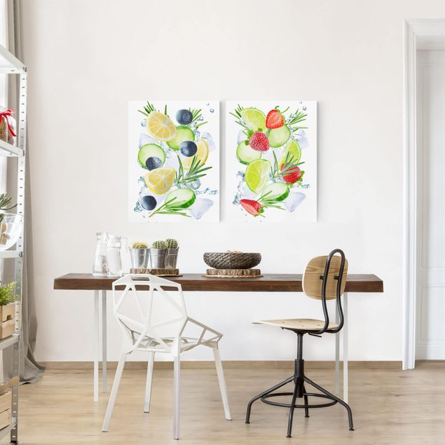 Wanddeko Büro Beeren und Zitrusfrucht Eiswürfel Spash