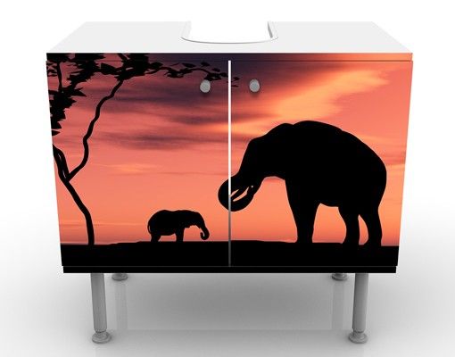 Waschbeckenunterschrank Motiv African Elefant Family