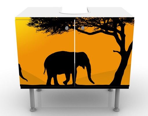 Waschbeckenunterschrank mit Motiv African Elefant Walk