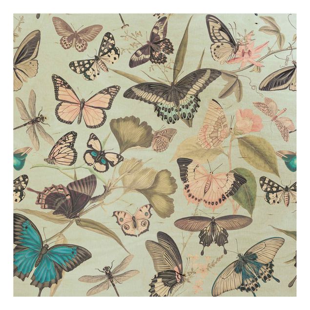 Deko Botanik Vintage Collage - Schmetterlinge und Libellen