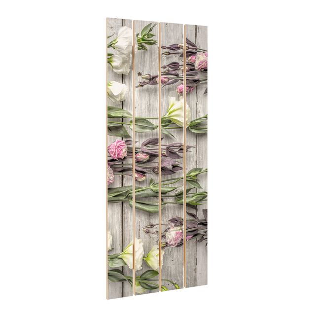 Wanddeko Esszimmer Shabby Rosen auf Holz