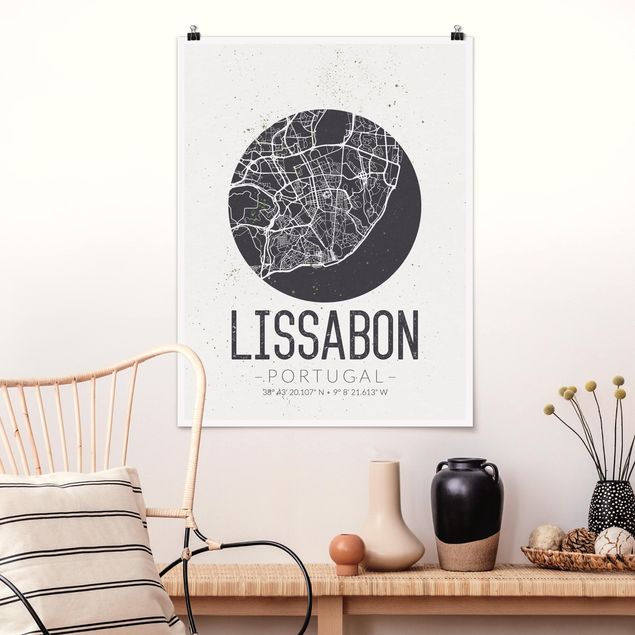 Wanddeko Schlafzimmer Stadtplan Lissabon - Retro