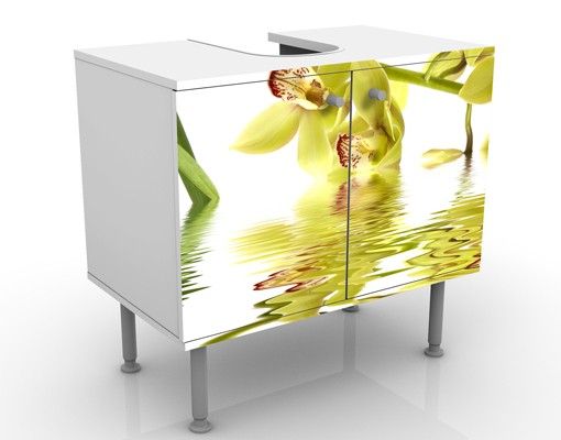 Waschbeckenunterschrank - Elegant Orchid Waters - Blumen Badschrank Weiß