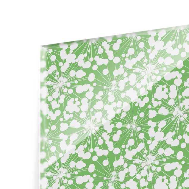 Küchenspiegel Glas Natürliches Muster Pusteblume mit Punkten vor Grün