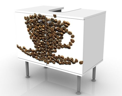 Waschbeckenunterschrank - Coffee Beans Cup - Badschrank Weiß