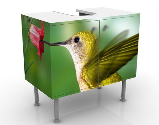 Waschbeckenunterschrank mit Motiv Kolibri und Blüte
