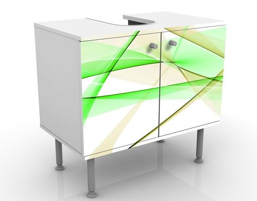Waschbeckenunterschrank - Transparent Waves - Badschrank Weiß Grün