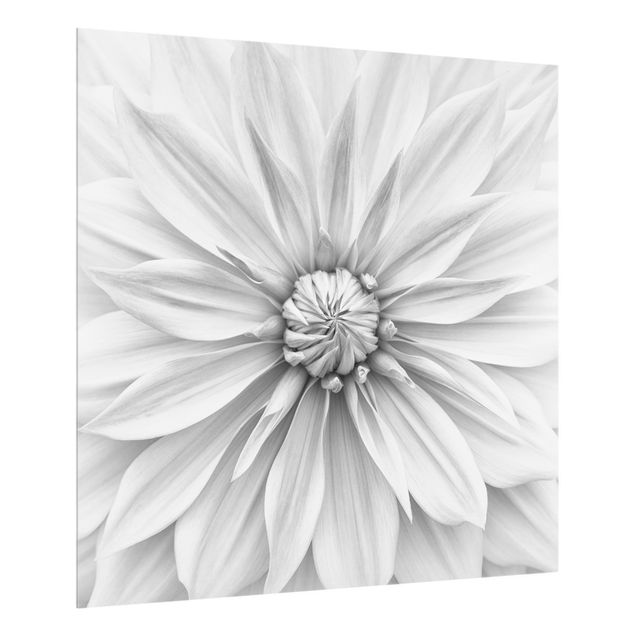Wanddeko schwarz-weiß Botanische Blüte in Weiß