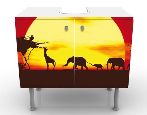 Waschbeckenunterschrank mit Motiv Sunset Caravan