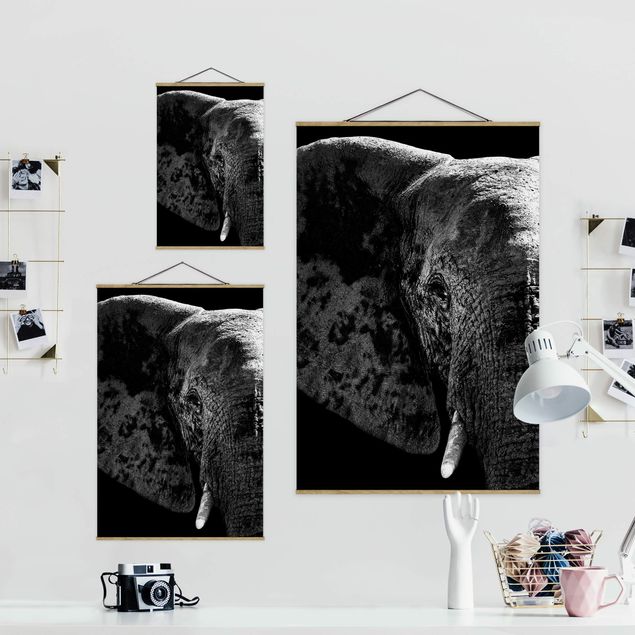 Wanddeko Büro Afrikanischer Elefant schwarz-weiß