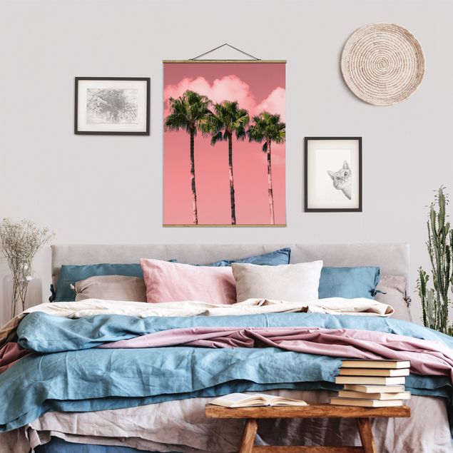 Wanddeko Schlafzimmer Palmen vor Himmel Rosa