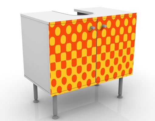 Waschbeckenunterschrank - Retro Disco Kugel - Badschrank Orange Gelb