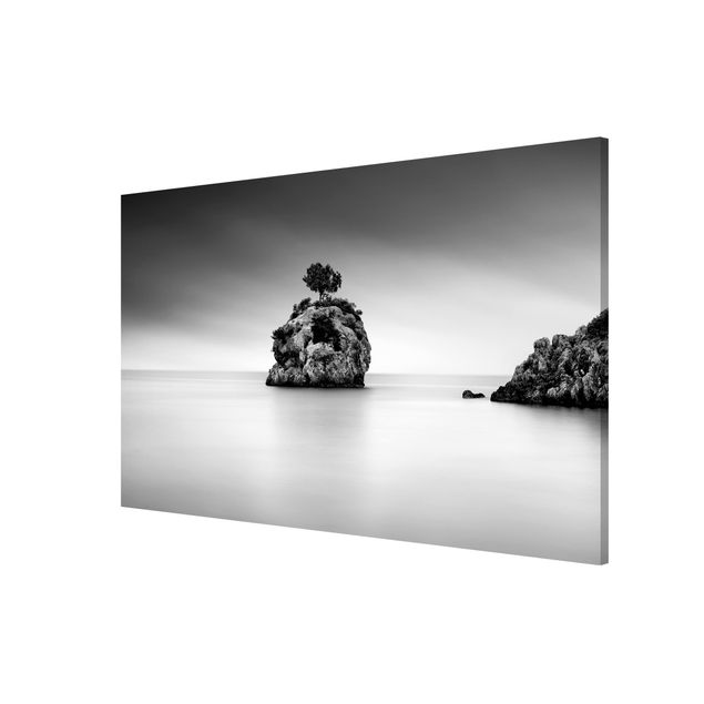 Wanddeko Büro Felseninsel im Meer Schwarz-Weiß