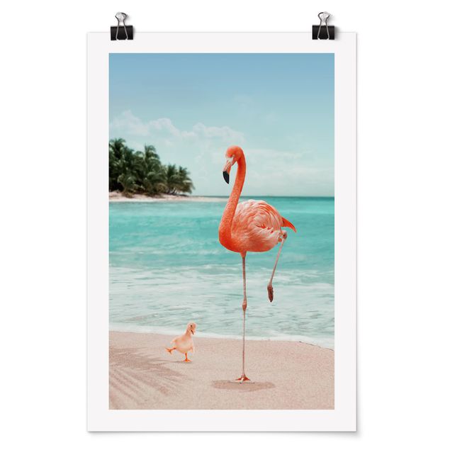 Wanddeko Büro Strand mit Flamingo