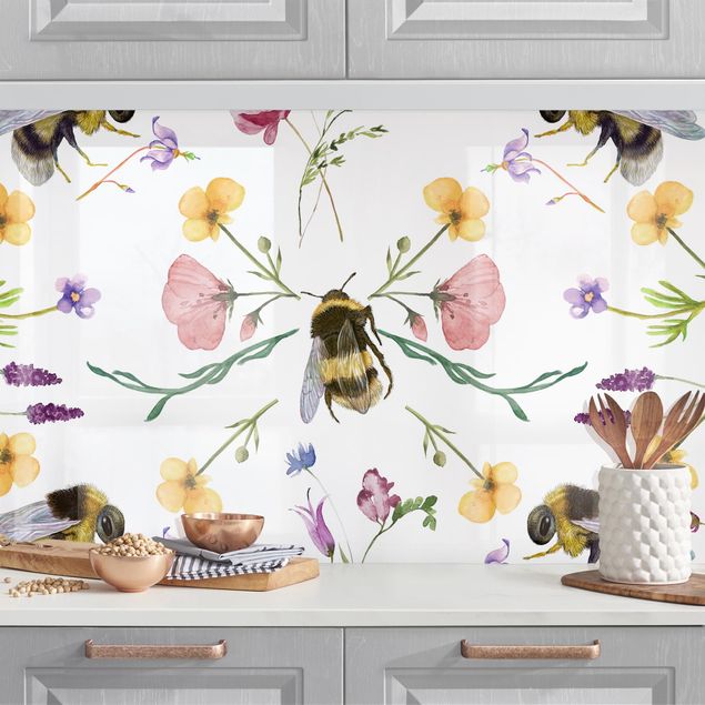 Wanddeko Küche Bienen mit Blumen