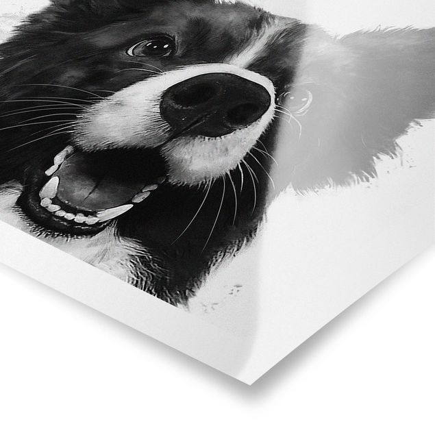 Wanddeko Jugendzimmer Illustration Hund Border Collie Schwarz Weiß Malerei