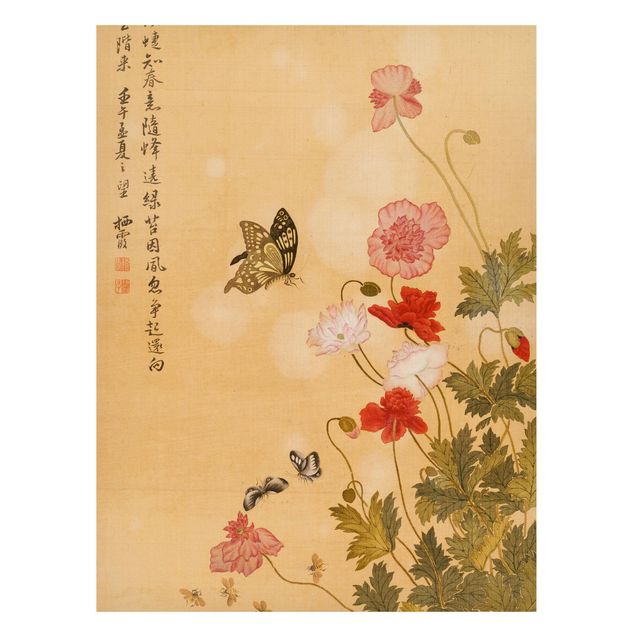 Wanddeko beige Yuanyu Ma - Mohnblumen und Schmetterlinge