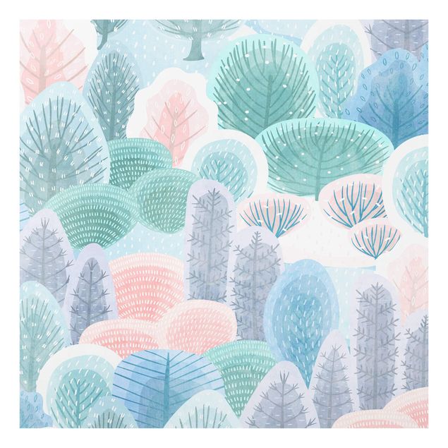 Deko Illustration Glücklicher Wald in Pastell