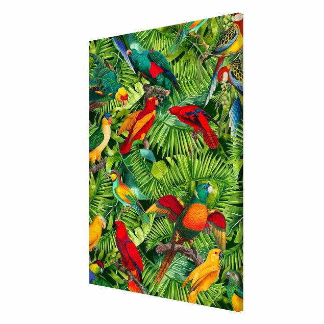 Wanddeko Esszimmer Bunte Collage - Papageien im Dschungel