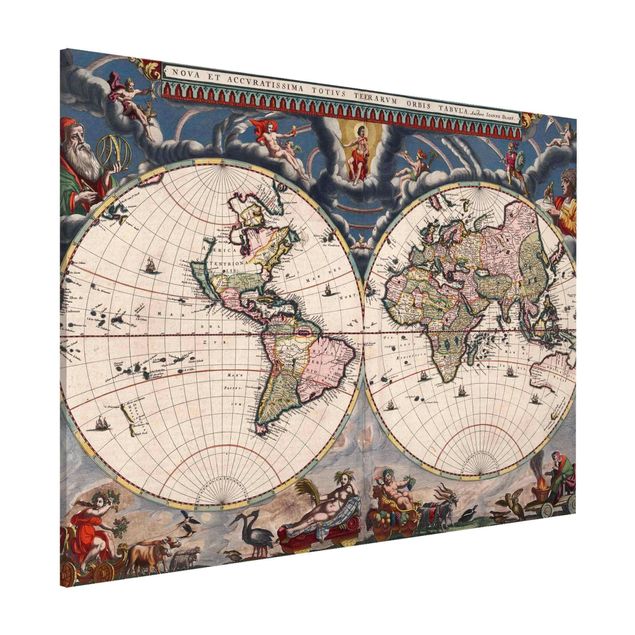 Wanddeko beige Historische Weltkarte Nova et Accuratissima von 1664