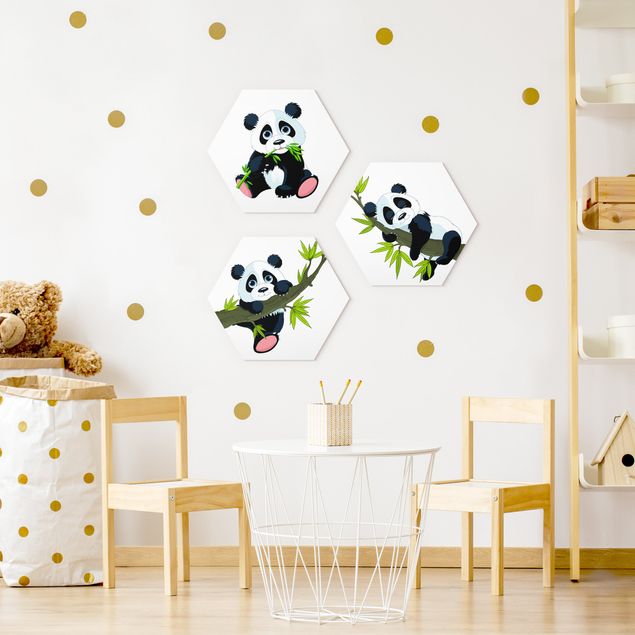 Wanddeko Büro Pandabären Set