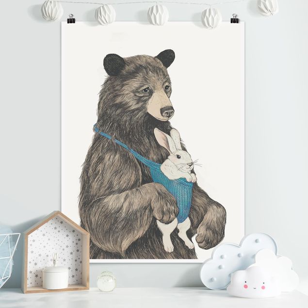 Wanddeko braun Illustration Bär und Hase Baby