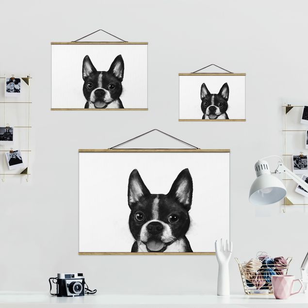 Wandbilder Hunde Illustration Hund Boston Schwarz Weiß Malerei
