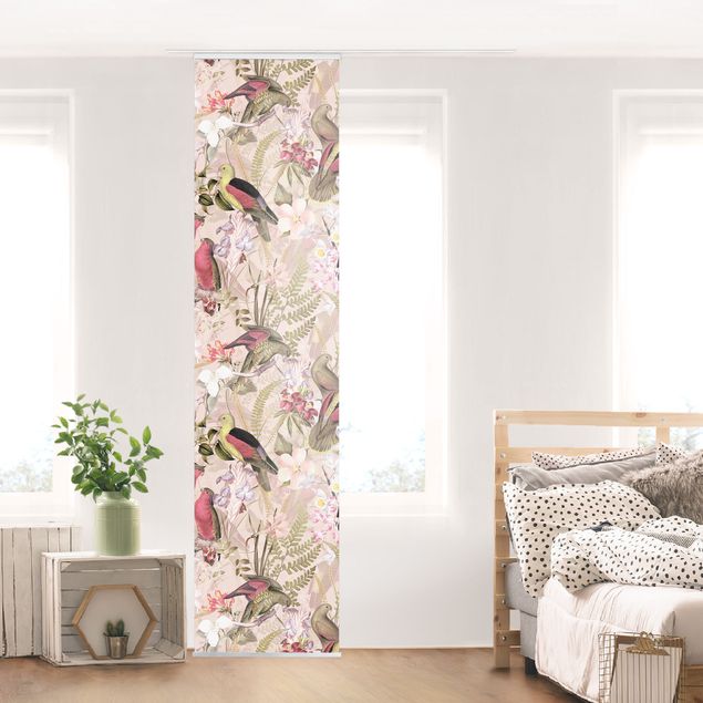 Wanddeko Wohnzimmer Rosa Pastell Vögel mit Blumen