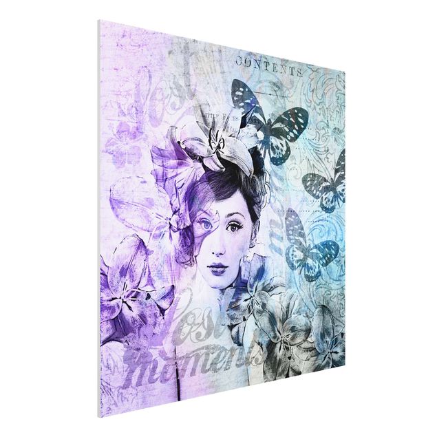Wanddeko Schlafzimmer Shabby Chic Collage - Portrait mit Schmetterlingen