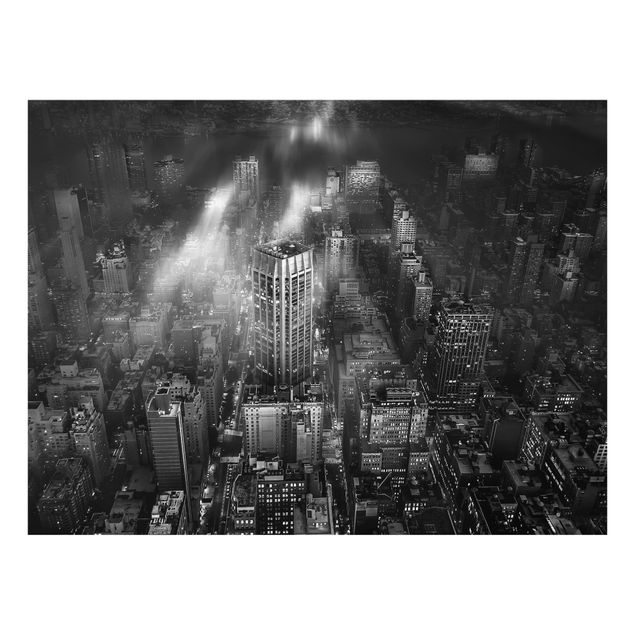 Wanddeko schwarz-weiß Sonnenlicht über New York City