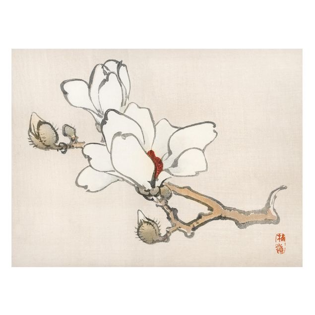 Wanddeko Flur Asiatische Vintage Zeichnung Weiße Magnolie