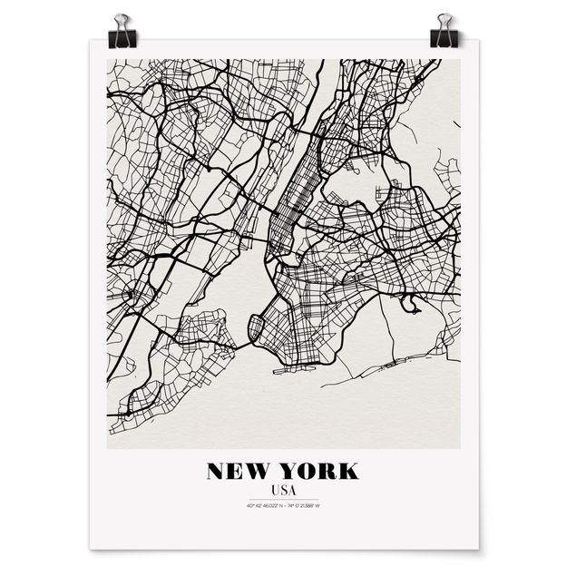 Wanddeko Esszimmer Stadtplan New York - Klassik